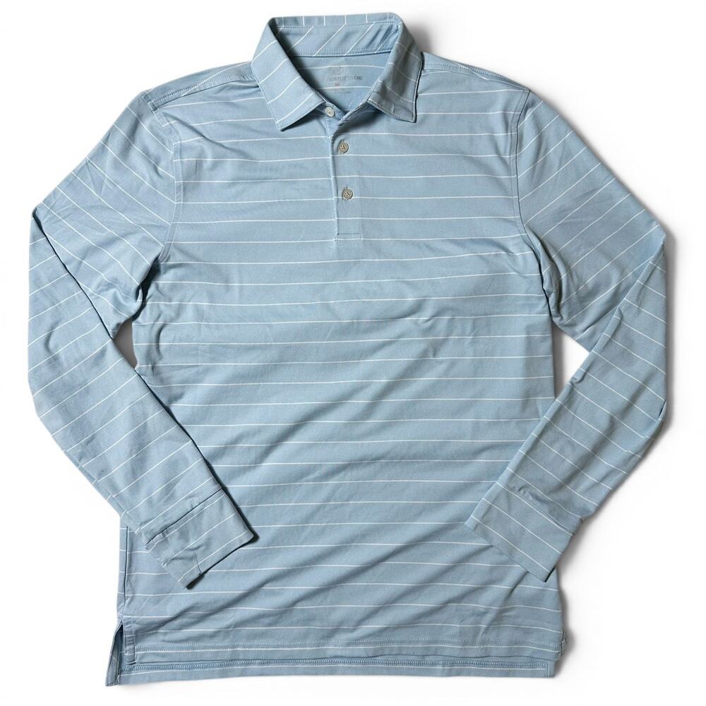 Southern Tide Ryder Bartlett Striped LS Golf Polo Mens Size M Light Blue